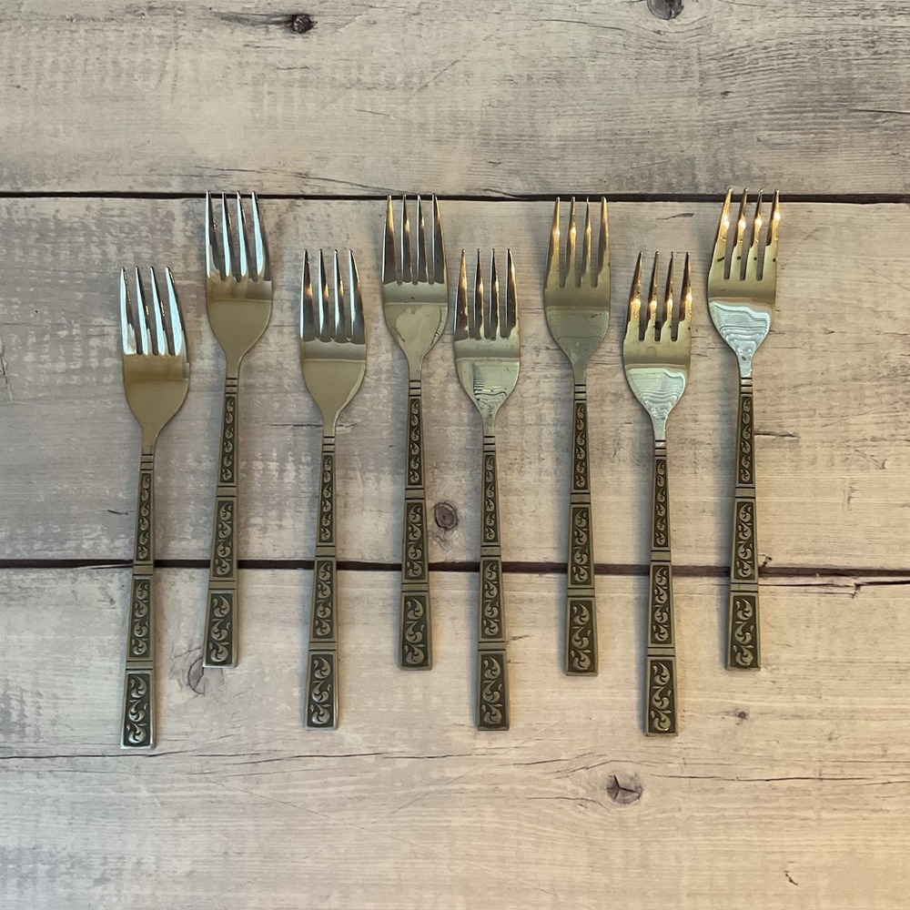 Riviera RIF4 Stainless Flatware Japan Set Of‎ 8 Salad Dessert Forks MCM Vintage